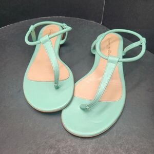 Gianvito Rossi Sandals 6 Mint Green Leather Jaey T-strap Thong Pastel Made Italy
